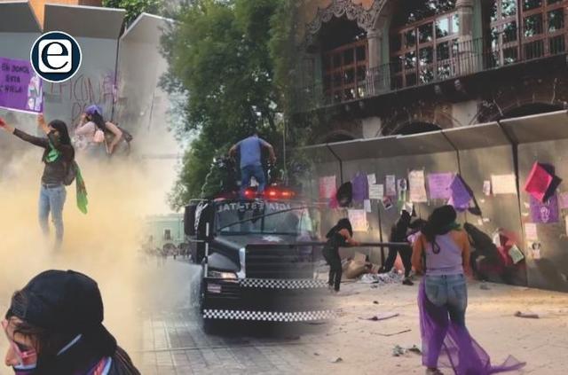 Participantes De Marcha Del 8m Arremeten Contra La Policía Vidrios Y Protecciones E Tlaxcalamx 8341